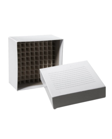 Caja criogenica Carton , Alto 5cm y 10x10 posiciones , -196 a temp ambiente, color blanco