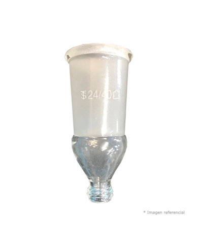 Adaptador vial evaporador rotativo de vidrio junta exterior KONTES 24/40 y Rosca con hilo 20-400